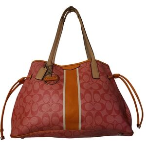 Coach Signature Stripe Orange/Pink Tote Bag Authentic F29064 SVB88
